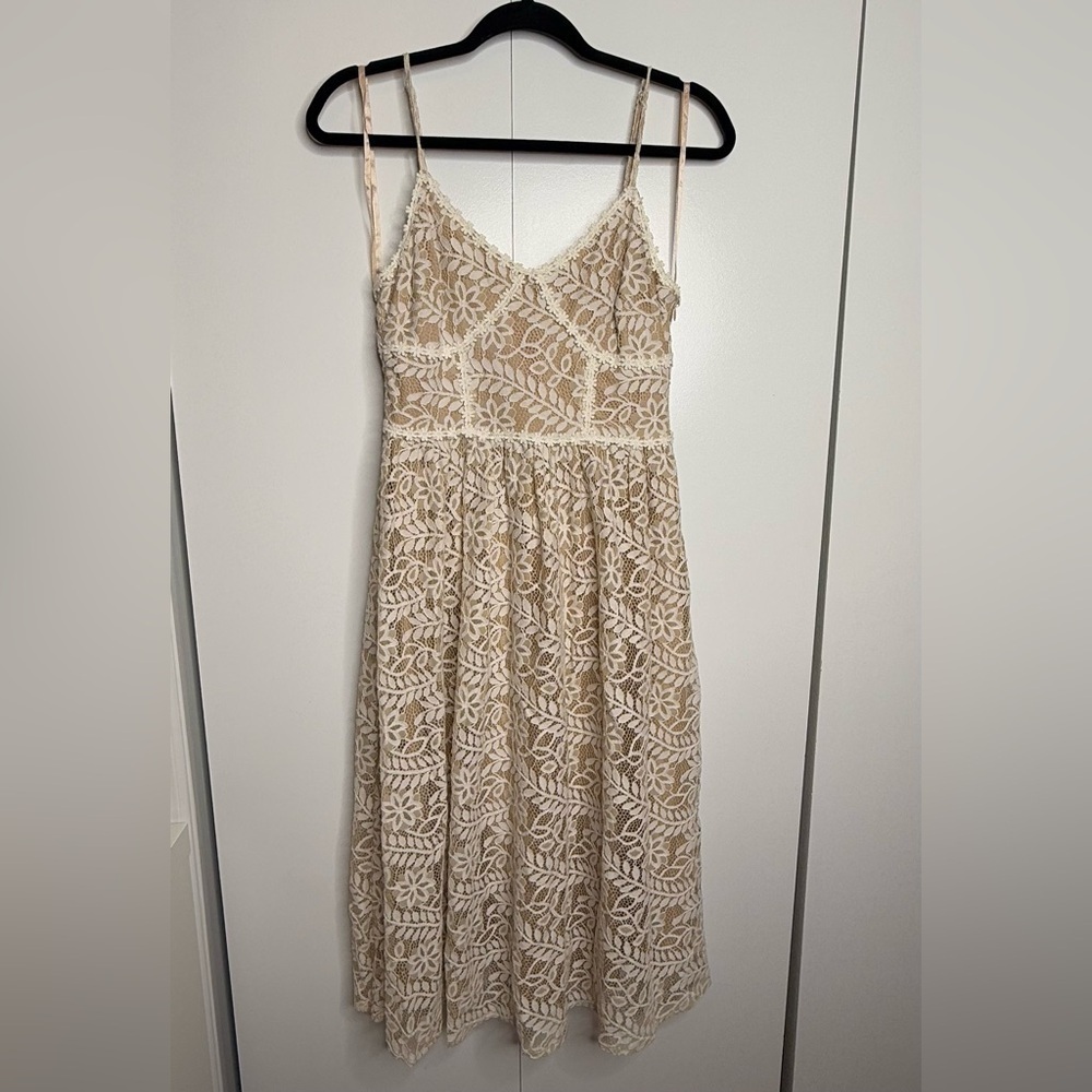 Anthropologie - NSR Hayden Floral Midi Dress cream/beige lace- XS - Picture 3 of 13